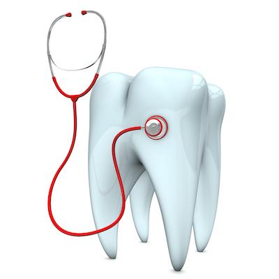 A tooth wearing a stethoscope